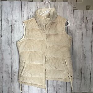 Athleta Goose Down Quilted Faux Fur Puffer Vest Sz m minimalist broke zipper